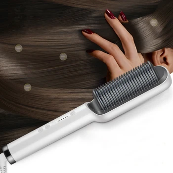 Daugiafunkcinis Plaukų Tiesinimo Šukos PTC Šildymo Plaukų ištiesinimo priemonės Teptuku Elektros Keramikos Tiesiai Curler Stilius Įrankis