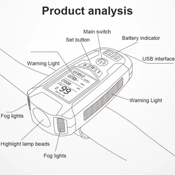 Daugiafunkcis Dviračių Žibintas, Dviračio Kompiuteris Ragų LED Smart Šoko Indukcijos MTB Šviesos USB Įkrovimo Dviračių Spidometras LCD Ekranas