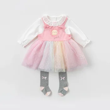 DBJ13455 dave bella pavasario kūdikiams, kūdikių mergaitės gėlių akių laišką suknelė lolita šalies petnešos suknelė bamblys vaikų drabužiai