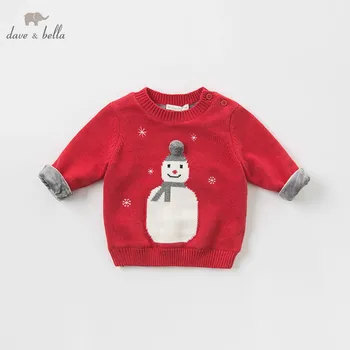 DBJ9156 dave bella baby merginos Kalėdų senį vaikų spausdinti megzti megztinis vaikai rudenį puloveris bamblys boutique viršūnės