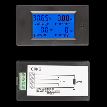 DC 6.5-100V 0-20A LCD Elektros energijos matuoklis akumuliatorių testeris Multimetras Ammeter Voltmeter DC skaitmeninis įtampos srovės maitinimo testeris