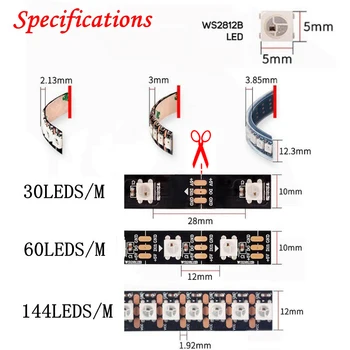 DC5V WS2812B 30/60/144Leds/M LED Juostelės Individualiai Naudojamos RGB Smart Pikselių Strip1m/3m/4m/5m WS2812 IC Juoda/Balta PCB