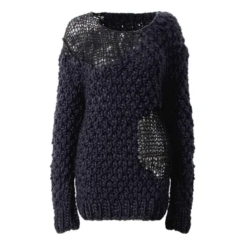 DEAT skaldytų apvalios kaklo visą rankovių mezgimo megztinis prarasti moterų top rudens ir pavasario mados moterų knits WO52700L