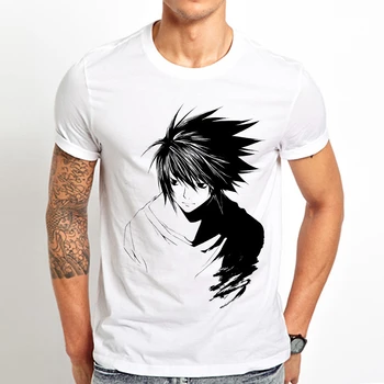 Death note L Siluetas anime marškinėliai vyrams naujas baltos spalvos Atsitiktinis marškinėlius homme Japonija mangaT-Shirt Jokių klijų jausmas spausdinti