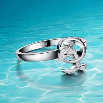 Delfinai 925 grynas skiedra žiedas;moterų 925 sterlingas sidabro žiedas;Populiarus juvelyrikos, Saldus ir mielas;