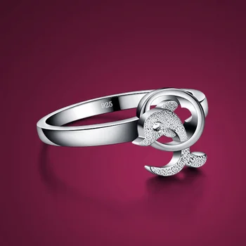 Delfinai 925 grynas skiedra žiedas;moterų 925 sterlingas sidabro žiedas;Populiarus juvelyrikos, Saldus ir mielas;