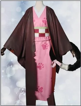 Demon Slayer:Kimetsu Nr. Yaiba Kamado Nezuko Helovinas Kimono Cosplay Kostiumas Suknelė