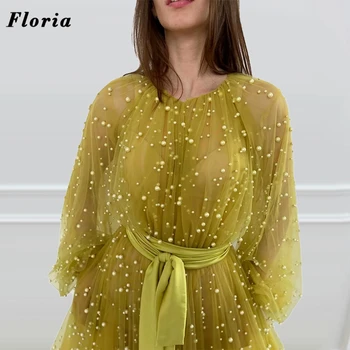 Derliaus Arabų Žalia Perlų Vakaro Suknelės Chalatas De Soiree Šalis Suknelė Vestuvėms Matyti Per 2021 Dubajus Priėmimo Prom Chalatai