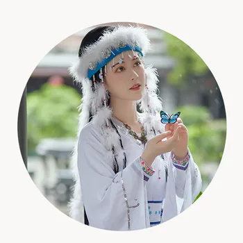 Derliaus Baltoji Princesė Šokių Kostiumai Huan Zhu Ge Ge Drabužių Kinijos Liaudies Šokių Moterų Mažumų Drabužiai Karnavaliniai Cosplay