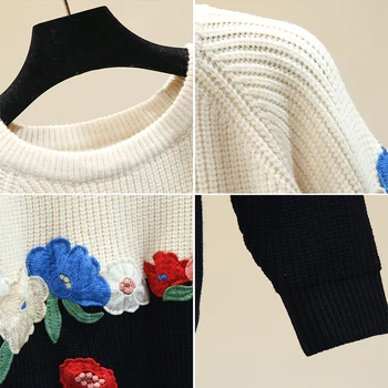 Derliaus Išsiuvinėti Gėlių Megztiniai Megztinis Moterų Megztinis 2020 Naujas Prarasti Išorinis Megzti Paltai Rudens Žiemos Mergaičių Megztiniai Trikotažas