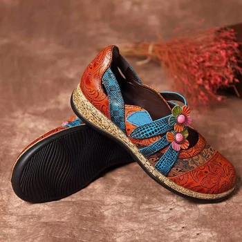 Derliaus Oda Moterų Bohemijos Butai Batų Mados Gėlių Minkšto Dugno Dizainas, Suapvalinti Tne Sumaišykite Spalvos Plokšti Batai