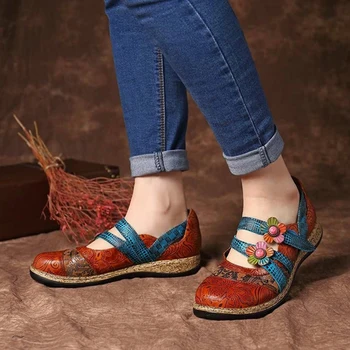 Derliaus Oda Moterų Bohemijos Butai Batų Mados Gėlių Minkšto Dugno Dizainas, Suapvalinti Tne Sumaišykite Spalvos Plokšti Batai