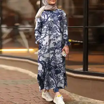 Derliaus Spausdinti Suknelė Moterų Rudenį Musulmonų Suknelės ZANZEA 2021 Atsitiktinis ilgomis Rankovėmis Maxi Vestidos Moterų, O Kaklo Drabužius, Plius Dydis