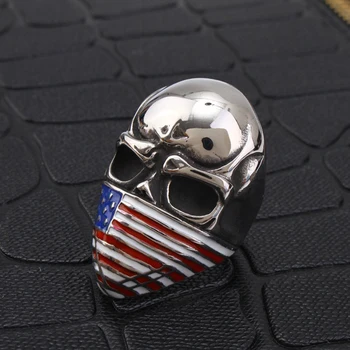 Derliaus Titano Plieno Kaukolė Žiedai Paslaptingas Užmaskuotas JAV Vėliavas Punk Skeletas Piršto Žaislai Vyrų Dviratininkas Vyrų Išgalvotas Papuošalai