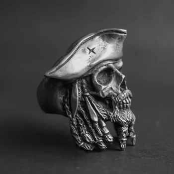 Derliaus žiedas karibų jūros piratai captain skull goth punk lokomotyvų vyrų hip-hop, rock, juvelyriniai dirbiniai didmeninė