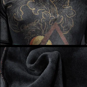 Derlius T Marškinėliai Vyrams 2021 M. Rudenį, Žiemą, Vilnos-liniuotas Sutirštės Aukštos apykakle ilgomis rankovėmis Mados Spausdinimo T-marškinėliai Vyrams, Drabužiai