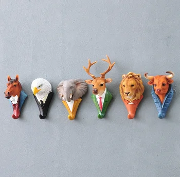 Derva Kūrybos 3D Gyvūnų Kabliukai Ei Skrybėlę Kailis Maišą Drabužių Turėtojas Sienų Apdailai Elnias Raganosis, Dramblys ir Žirafa Arklių Dekoro 11