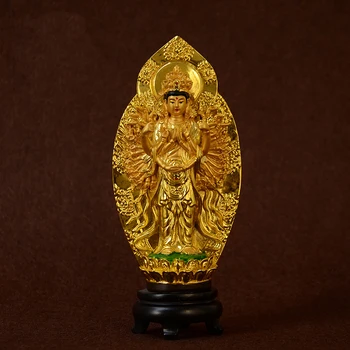Derva Tūkst. vertus Guanyin Bodhisatvos mažas statula a Buddism godness Guanyin statulėlės taikos laimingas apie 19*8.3 CM