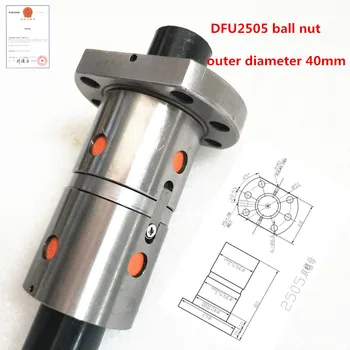 DFU2505 ballscrew dvigubai riešutų 25mm kamuolys varžtas veržlė CNC 