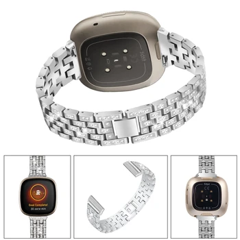 Diamond Staineless plieno Watchband už Fitbit Versa 3 Metalo Apyrankė juosta prabangus Bling Moterų Riešo Dirželis Fitbit Prasme