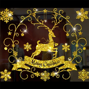 Didelio Dydžio Aukso Lango Lipdukas Linksmų Kalėdų Sienų Lipdukai Skaidrus Santa Claus Laimingų Naujųjų Metų Dekoracija Kambarį Namuose