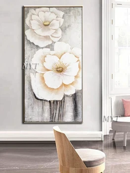 Didelio Dydžio Baltos spalvos Gėlių Meno Rankomis dažyti Aliejus, Tapyba Sienos Meno Lotus Namų Puošybai Paveikslų Sienos Nuotrauka Neįrėminti Iliustracijos