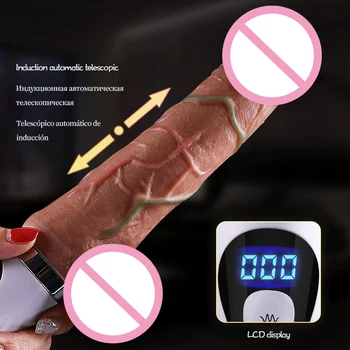 Didelis penis LCD teleskopinis Dildo minkšto Silikono šildymo veržlus Pistoletas g-spot klitorio Stimuliatorius Dirbtinės varpos Moterų sekso žaislai