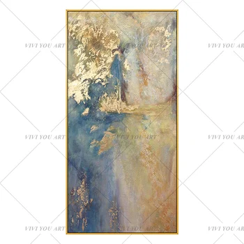 Didelis, Rankų darbo storio peilis abstrakčiai aliejaus tapybai Aukso Mėlyna Balta puošnus, abstraktus paveikslas namų Kambarį Dekoro Kūriniai
