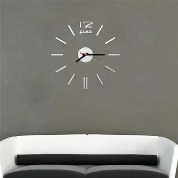 Didelių 3D Skaičius Veidrodis Meno Laikrodis Lipdukas Sieninis Laikrodis Namų Dekoro Veidrodis Kambarį Didelis Menas, Dizainas - Juoda