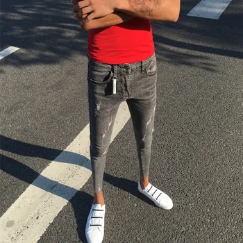 Didmeninė 2020 Mados Atsitiktinis hip-hop džinsinio gražus džinsai vyrų kojų korėjos liesas ruožas pilka vaikinas kulkšnies ilgis pieštuku kelnės