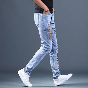 Didmeninė 2020 Mados Atsitiktinis paauglių mens spausdinti Džinsinio džinsus vyriškos kelnės prekės plonas kojų atsitiktinis kelnės siuvinėjimo džinsinio džinsus