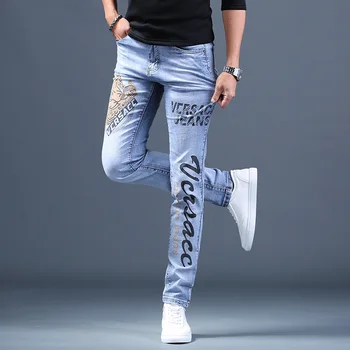 Didmeninė 2020 Mados Atsitiktinis paauglių mens spausdinti Džinsinio džinsus vyriškos kelnės prekės plonas kojų atsitiktinis kelnės siuvinėjimo džinsinio džinsus