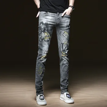 Didmeninė 2020 Mados Vyrų vasaros pilka ripped jeans vyriški prekės korėjos plonas kojų kelnės hip-hop Spausdinti atsitiktinis laukinių džinsinio džinsus
