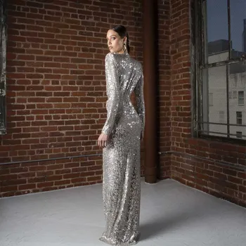 Didmeninė 2020 Naujas moters suknelė Auksas, sidabras China ilgomis rankovėmis V-kaklo, Seksualus įžymybė kokteilis ilga suknelė