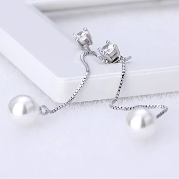 Didmeninė 925 sterlingas sidabro mados crystal pearl ponios ilgi kutai stud auskarai papuošalai Kalėdų dovana moterims