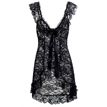 Didmeninė Sexy Nėrinių Lingerie Suknelė Moterims Homewear Naktį Chalatai + G-string Seksualios Kelnaitės, naktiniai drabužiai Sleepwear Rinkiniai Y6 H1