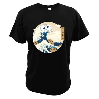 Didžiosios Bangos off Kanagawa Slapukas-Monster Marškinėliai Slapukas-maisto Tee ES Dydis Grynos Medvilnės Viršūnes Citata Animacinių filmų Marškinėlius