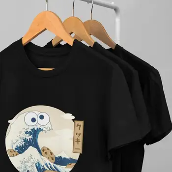 Didžiosios Bangos off Kanagawa Slapukas-Monster Marškinėliai Slapukas-maisto Tee ES Dydis Grynos Medvilnės Viršūnes Citata Animacinių filmų Marškinėlius