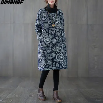 DIMANAF 2020 Plius Dydis Suknelė Moterims Šiltos Žiemos Sustorėjimas Kinų Stiliaus Golfo Moterų Atsitiktinis Stilius Derliaus Naujas Sundress
