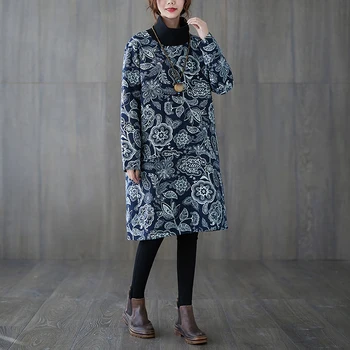 DIMANAF 2020 Plius Dydis Suknelė Moterims Šiltos Žiemos Sustorėjimas Kinų Stiliaus Golfo Moterų Atsitiktinis Stilius Derliaus Naujas Sundress