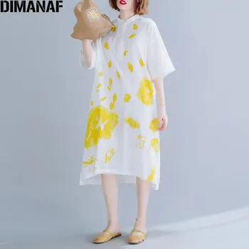 DIMANAF Plius Dydis Moterų Ilgas Palaidinė Marškinėliai Vasaros Mados Atsitiktinis Medvilnės Skalbiniai Moterų Drabužiai Laisvi Marškinėliai Basic Print Suknelė 2020 m.