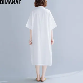 DIMANAF Plius Dydis Moterų Ilgas Palaidinė Marškinėliai Vasaros Mados Atsitiktinis Medvilnės Skalbiniai Moterų Drabužiai Laisvi Marškinėliai Basic Print Suknelė 2020 m.