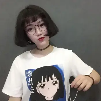 Dingtoll 2016 Japonų Animacinių filmų Stiliaus Mergina Atspausdinta marškinėliai Kwaii Studentų trumpomis Rankovėmis Moteriška Tees Viršūnes WMT303