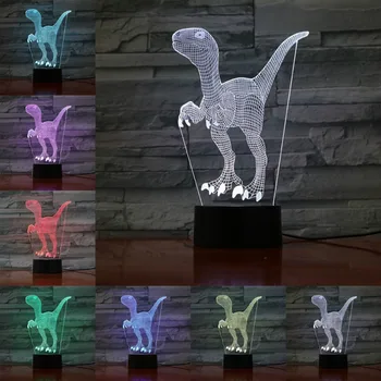 Dinozaurai 3D Iliuzija Lempos Vaikų Berniukas Žaislas Miegamasis, Šalia Nakties Šviesos Kūrybinis Prisilietimas Nuotolinio Valdymo Gyvūnų Atmosfera Žibintuvėlis