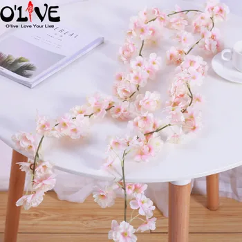 Dirbtinės Gėlės Cherry Blossom Rotango Vestuvių Vynuogių String Apdailos Sakura Vainikas Namų Dekoratyvinės Gėlės, Kabo Fonas