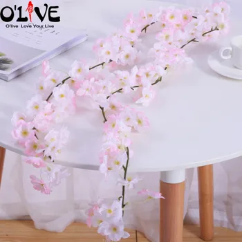 Dirbtinės Gėlės Cherry Blossom Rotango Vestuvių Vynuogių String Apdailos Sakura Vainikas Namų Dekoratyvinės Gėlės, Kabo Fonas