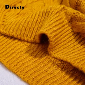 Direcly moterų 2018 nauja rudens ir žiemos moterų didelės apykaklės atsitiktinis megztinis prarasti ponios megzti megztinis moteriški drabužiai