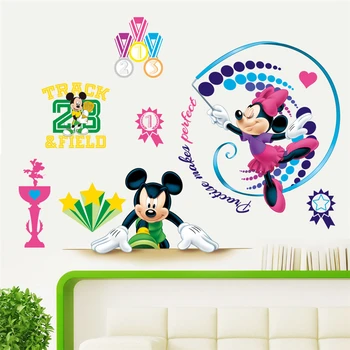 Disney mickey minnie gimnastikos sporto sienų lipdukai miegamojo, vaikų darželio, namų dekoracijas, animacinių filmų sienos lipdukai pvc jam prilygintą išsilavinimą meno plakatai