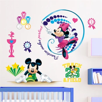 Disney mickey minnie gimnastikos sporto sienų lipdukai miegamojo, vaikų darželio, namų dekoracijas, animacinių filmų sienos lipdukai pvc jam prilygintą išsilavinimą meno plakatai