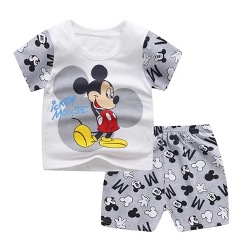 Disney Mickey Minnie mados medvilnės vyrų ir moterų, vaikų trumpomis rankovėmis + šortai-dviejų dalių kostiumėlį 1-3 metai